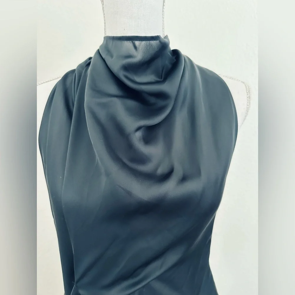 Samuel Dong  Cowl Neck Black Asymmetrical Midi Dress Size Small